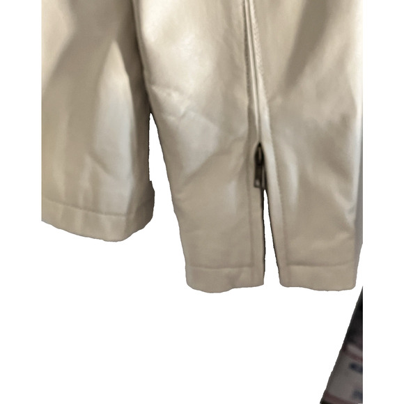 Women Leather Jacket Cream Genuine Leather Moto Zip In/Out Lining Pockets SZ L - Picture 5 of 14